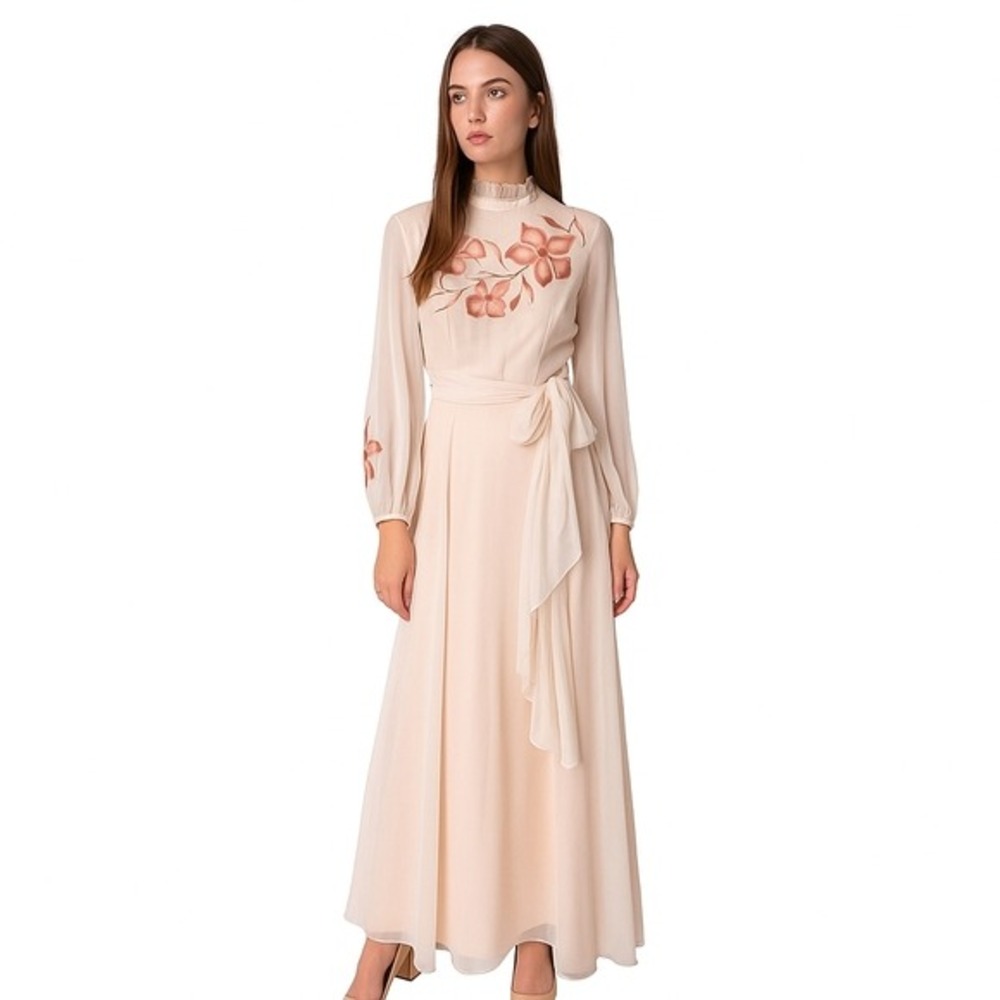 DAN LESLIE x VINTAGE 70's long‎ sleeve midi dress in peach
